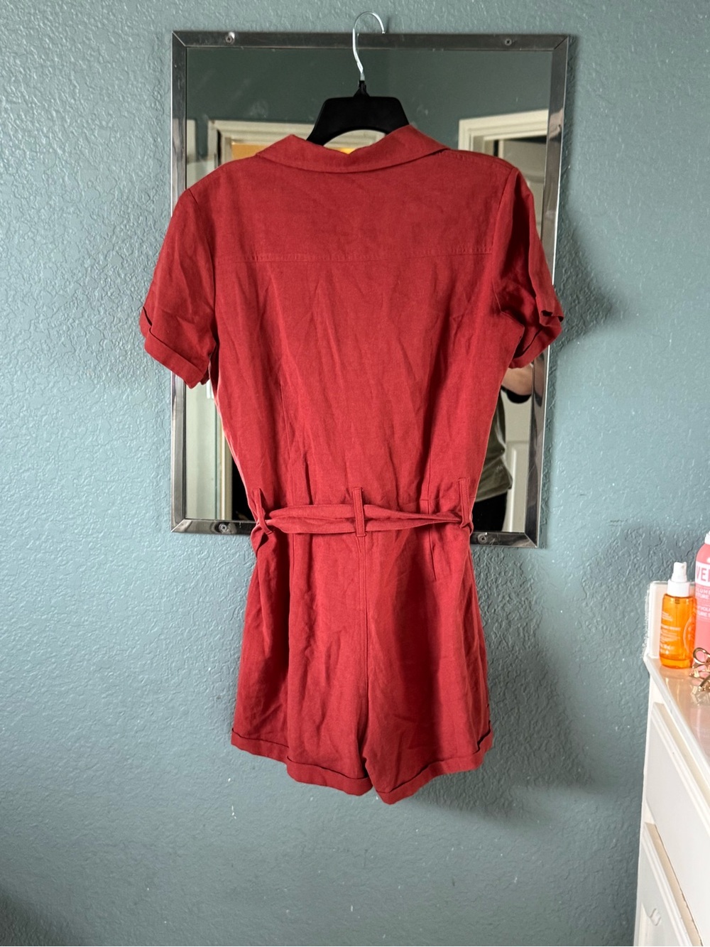 Anthropologie Linen Tied Waste Romper Shorts Jumpsuit EUC Size M - Picture 5 of 9